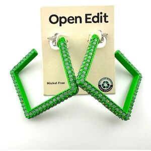 OPEN EDIT Neon Green Square Hoop Stud Earrings NWT 1980's